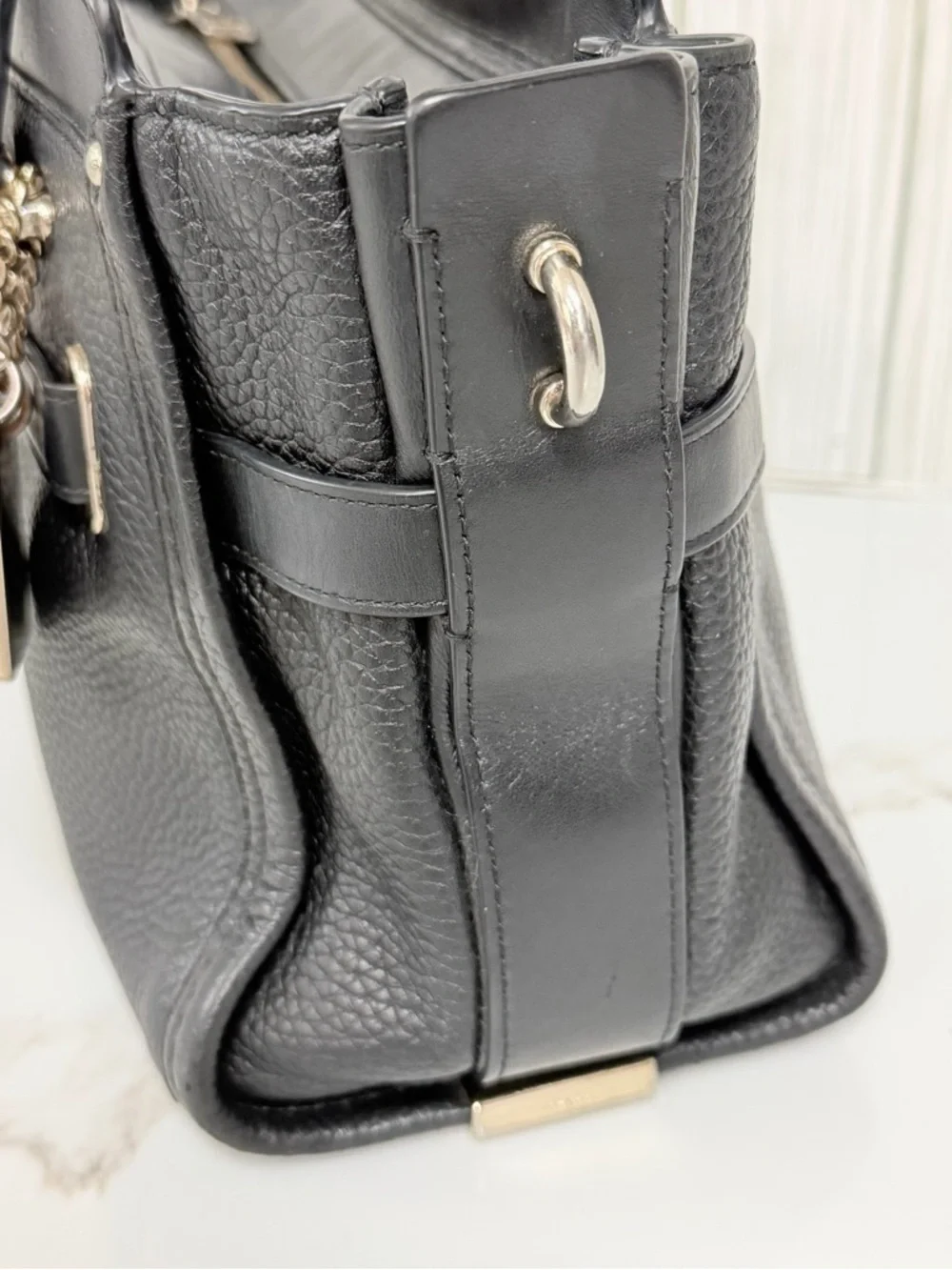Coach Black Leather Satchel Tote Bag Turnlock Accent Pebbled Leather Handbag